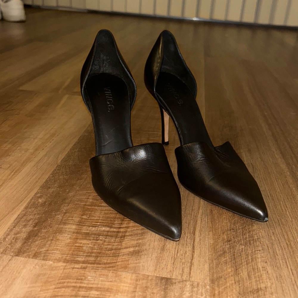 Vince Black Leather D'Orsay Pumps